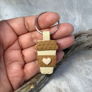 Coffee Cup Keychain with Heart Charm